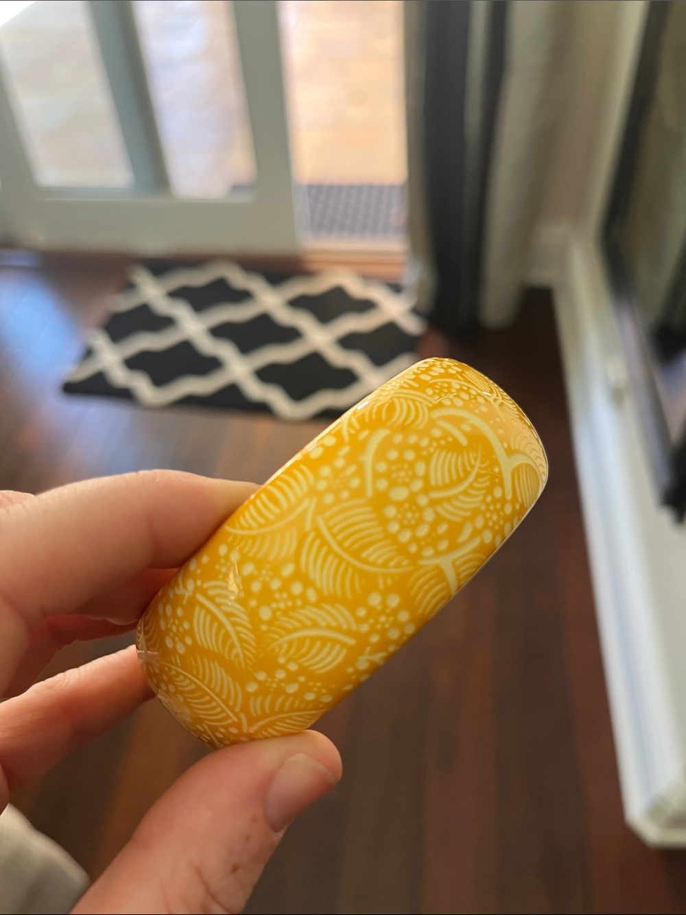 PONO Yellow Floral Printed Bangle & Textured Brown Resin Bangle - Set of 2 - Picture 5 of 5